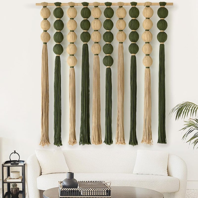 IOWER Macrame Wall Hanging Large Boho Wall Decor Natural Green Jute Sphericity Cotton Textile Wall Hanging Geometric Art Fiber Yarn Art Handmade For Living Room Bed Room Apartment Wedding Party 39" Wx39" L - Image 2