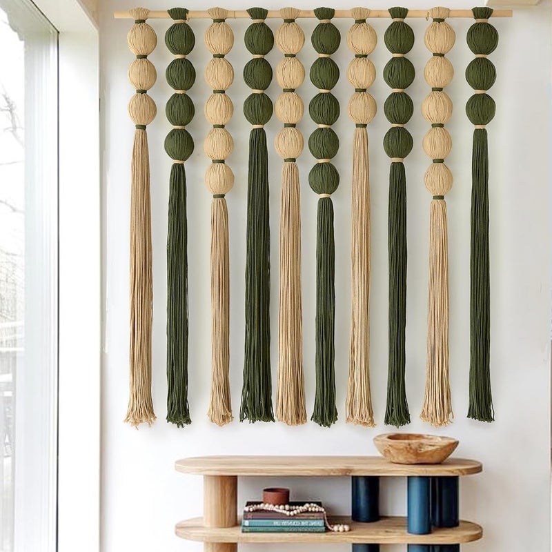 IOWER Macrame Wall Hanging Large Boho Wall Decor Natural Green Jute Sphericity Cotton Textile Wall Hanging Geometric Art Fiber Yarn Art Handmade For Living Room Bed Room Apartment Wedding Party 39" Wx39" L - Image 4