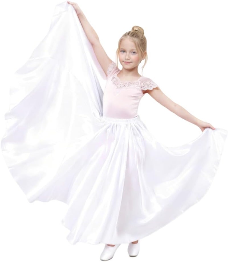 Sancan Girls Belly Latin Dance Skirt - Elastic Waist Ankle Length Full Flowy Circle Dancewear for Dance Practice Training - Image 1