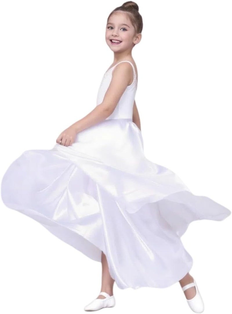 Sancan Girls Belly Latin Dance Skirt - Elastic Waist Ankle Length Full Flowy Circle Dancewear for Dance Practice Training - Image 3