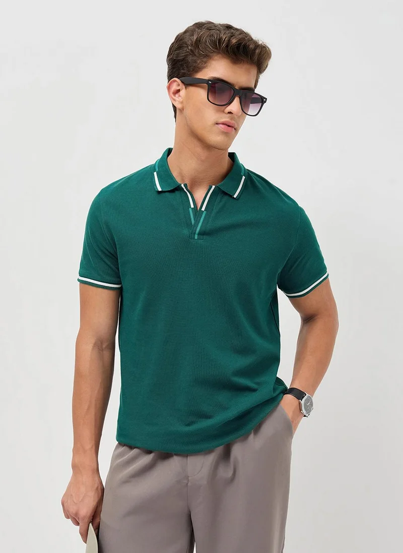 Urbano Fashion Men's Teal Green Solid Regular Fit Half Sleeve Cotton Polo T-Shirt