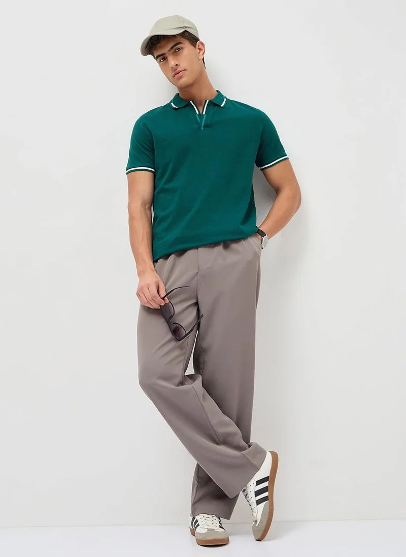 Urbano Fashion  Urbano Fashion Men's Teal Green Solid Regular Fit Half Sleeve Cotton Polo T-Shirt for Men | Best Price UAE