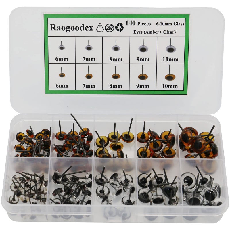 Raogoodcx 140Pcs Needle Felting Eyes 6-10mm mini Glass Amber with Clear Eyes Kits for Teddy Puppets Dolls Wool Felting Crafts - Image 1