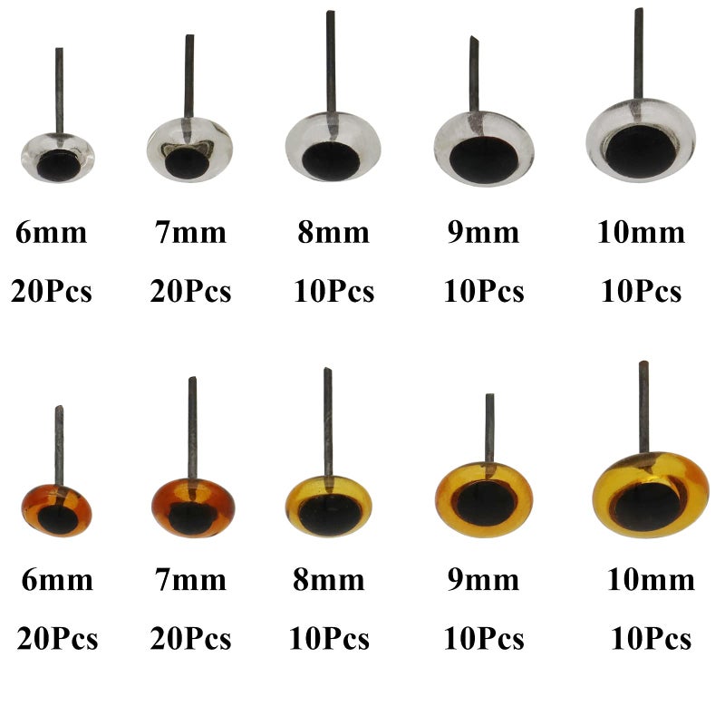 Raogoodcx 140Pcs Needle Felting Eyes 6-10mm mini Glass Amber with Clear Eyes Kits for Teddy Puppets Dolls Wool Felting Crafts - Image 2