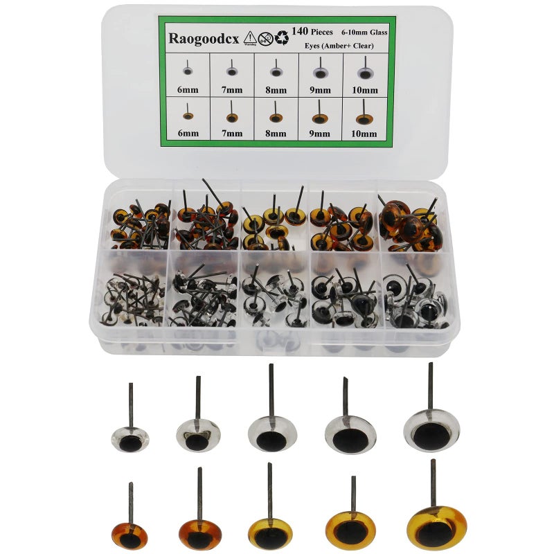 Raogoodcx 140Pcs Needle Felting Eyes 6-10mm mini Glass Amber with Clear Eyes Kits for Teddy Puppets Dolls Wool Felting Crafts - Image 4