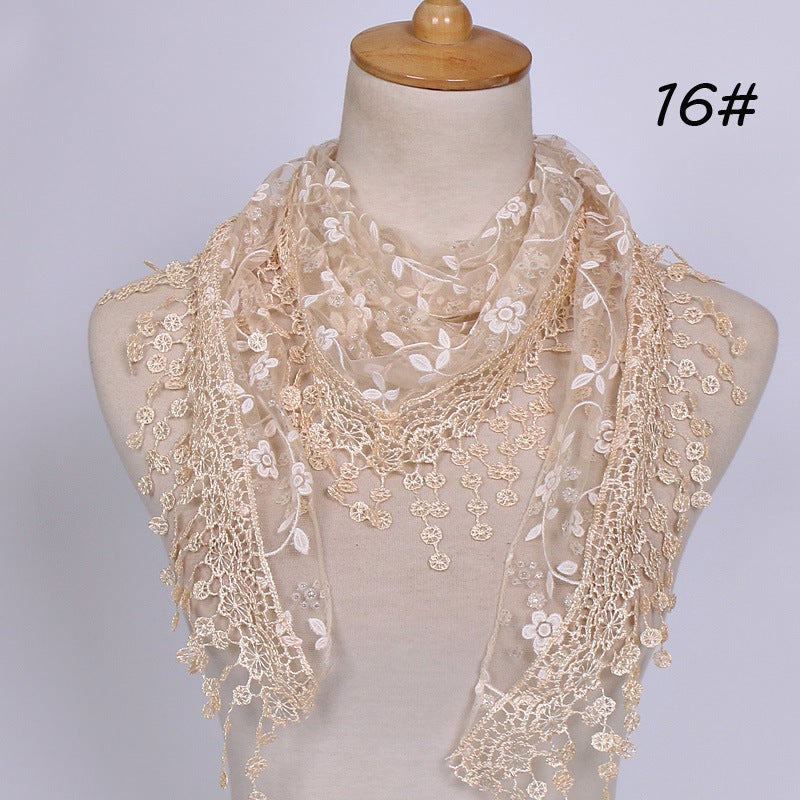 New Spring Autumn Floral Lace Triangle Scarf 16# beige 