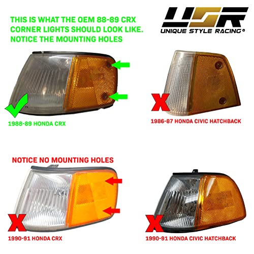 USR UNIQUE STYLE RACING USR DEPO 88-89 CRX Corner Lights - Front Cornering Parking Turn Signal Lamp Set (Left + Right) Compatible with 1988-1989 Honda CR-X DX HF Si (All Clear Lens) - Image 3