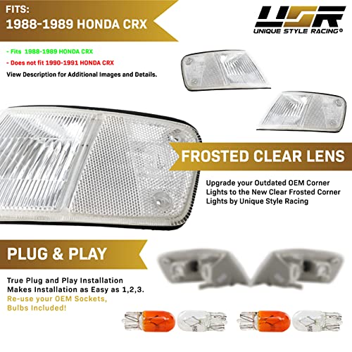 USR UNIQUE STYLE RACING USR DEPO 88-89 CRX Corner Lights - Front Cornering Parking Turn Signal Lamp Set (Left + Right) Compatible with 1988-1989 Honda CR-X DX HF Si (All Clear Lens) - Image 5