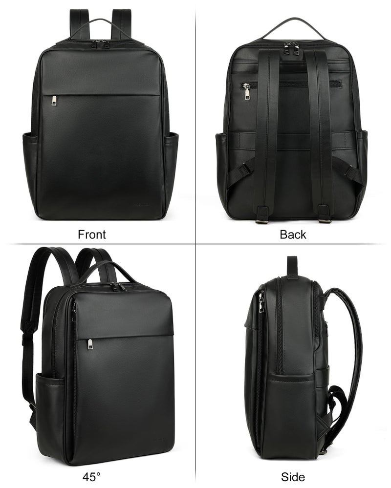 MASINTOR 15.6 inch PU Leather Laptop Backpack Purse for Women, Large College Casual Backpack Travel Bag Black - Image 4
