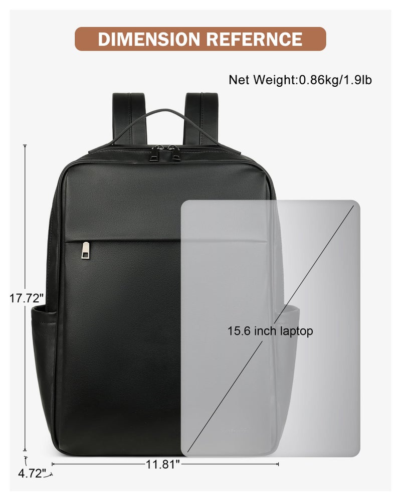 MASINTOR 15.6 inch PU Leather Laptop Backpack Purse for Women, Large College Casual Backpack Travel Bag Black - Image 5