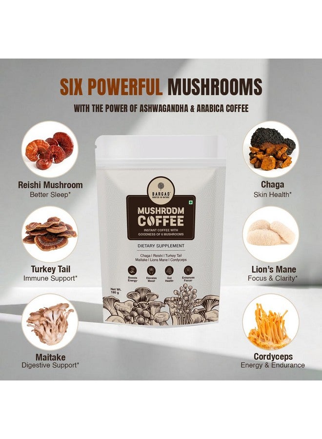 BARGAD Mushroom Coffee | 6 Adaptogen Mushrooms | Premium Instant Coffee With benefits of Lion's Mane, Chaga & Turkey Tail for Better Focus, Immune support, Energy, Digestion & Skin | 30 Servings - Image 2