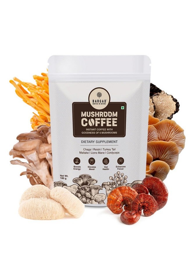 BARGAD Mushroom Coffee | 6 Adaptogen Mushrooms | Premium Instant Coffee With benefits of Lion's Mane, Chaga & Turkey Tail for Better Focus, Immune support, Energy, Digestion & Skin | 30 Servings - Image 1