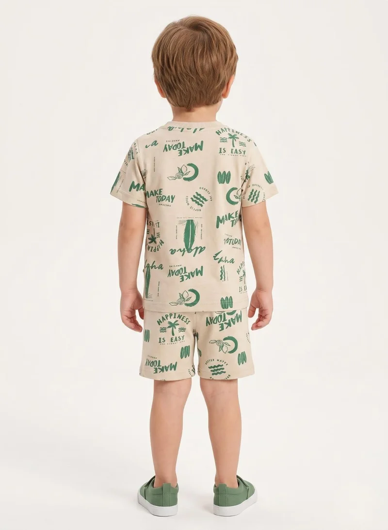 بيبي كلو Boys Beige Green Summer Shorts Set