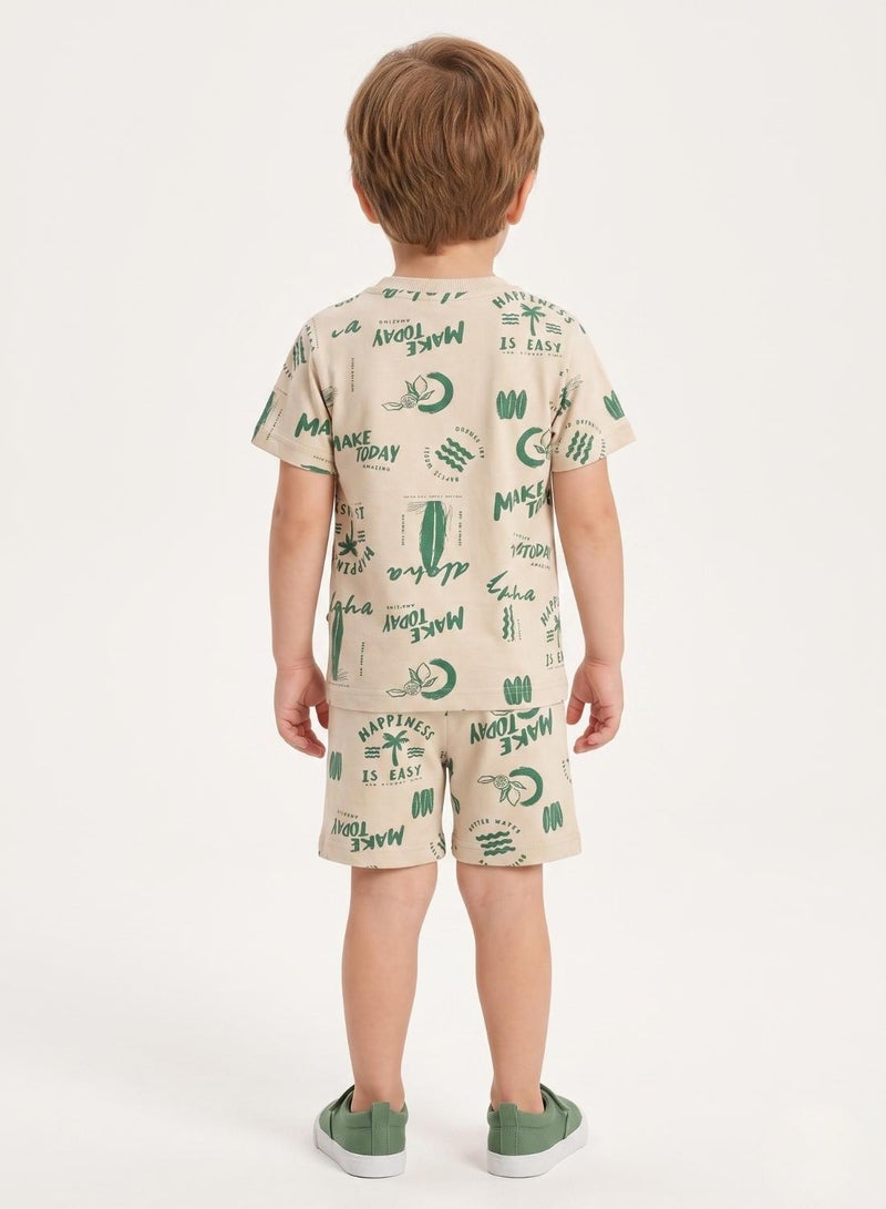 babyqlo Boys Beige Green Summer Shorts Set - Image 2