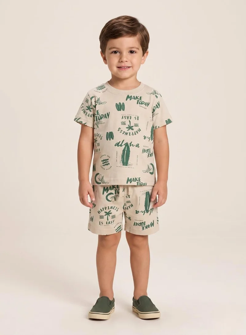 بيبي كلو Boys Beige Green Summer Shorts Set