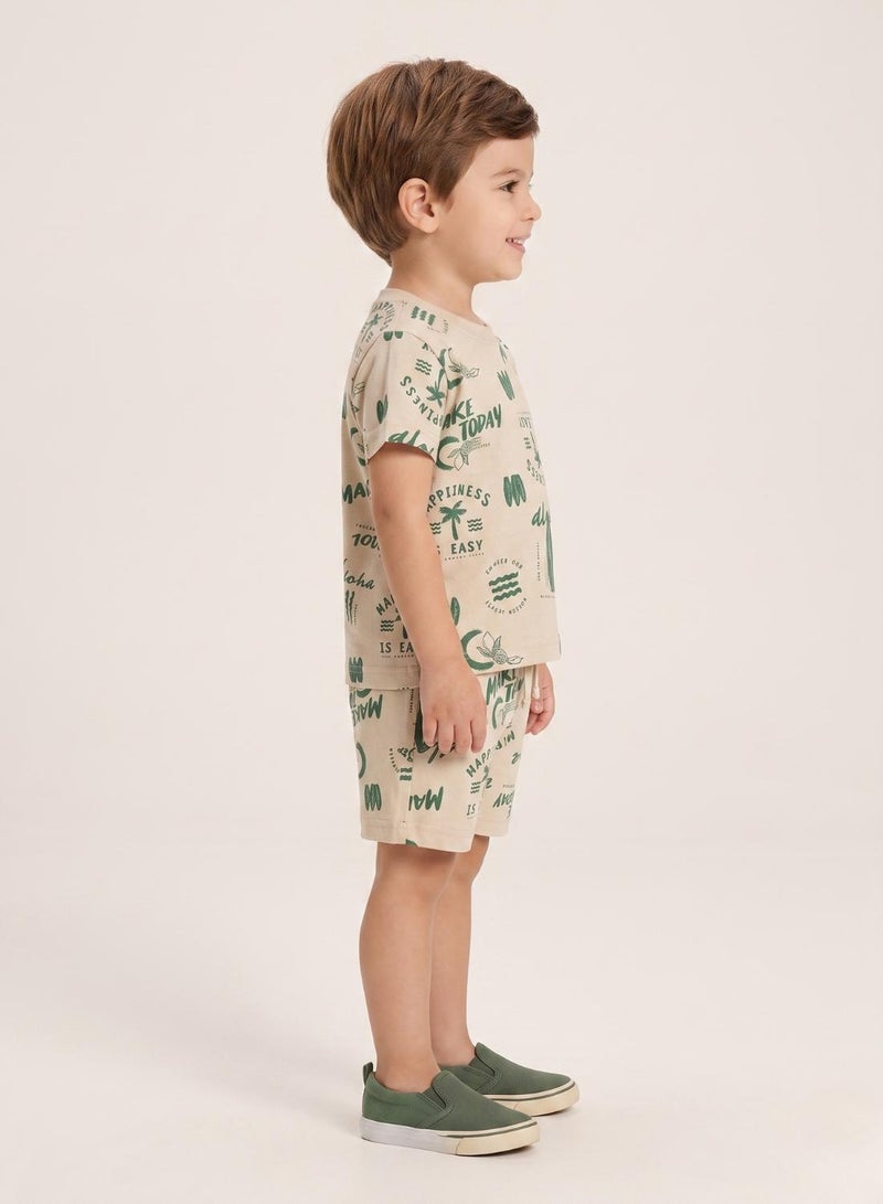 babyqlo Boys Beige Green Summer Shorts Set - Image 4