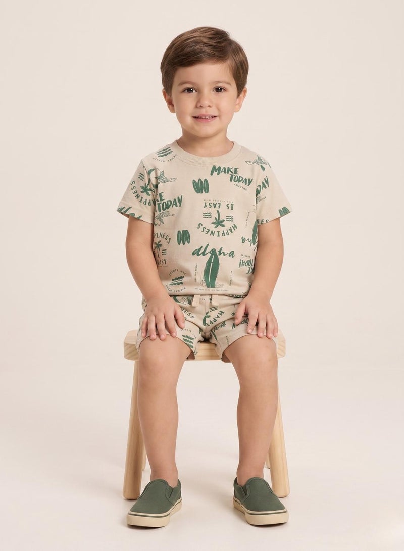 babyqlo Boys Beige Green Summer Shorts Set - Image 3