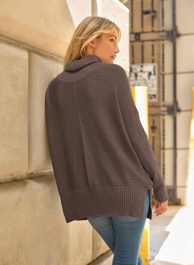 LILLUSORY Women's Chunky Turtleneck Tunic Oversized Poncho Holiday Sweaters 2023 Trendy Casual Lightweight Pullover Dressy Tops Clothing Shirts, Nutmeg, M - Image 5