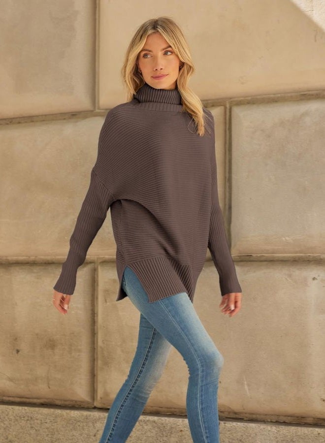 LILLUSORY Women's Chunky Turtleneck Tunic Oversized Poncho Holiday Sweaters 2023 Trendy Casual Lightweight Pullover Dressy Tops Clothing Shirts, Nutmeg, M - Image 3