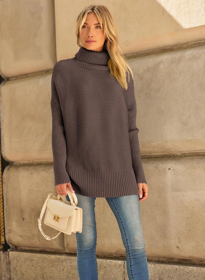 LILLUSORY Women's Chunky Turtleneck Tunic Oversized Poncho Holiday Sweaters 2023 Trendy Casual Lightweight Pullover Dressy Tops Clothing Shirts, Nutmeg, M - Image 2