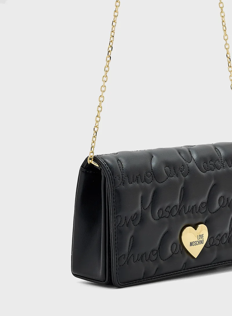 Love Moschino Chain Detailed Flap Over Clutche