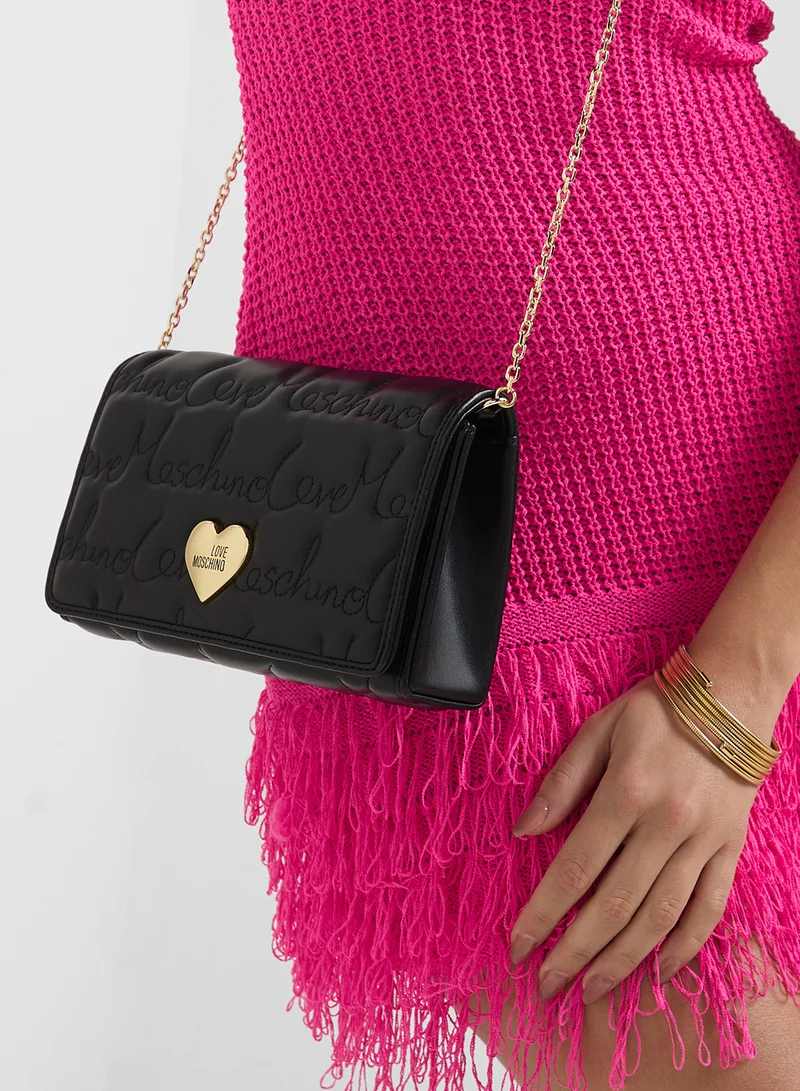 Love Moschino Chain Detailed Flap Over Clutche
