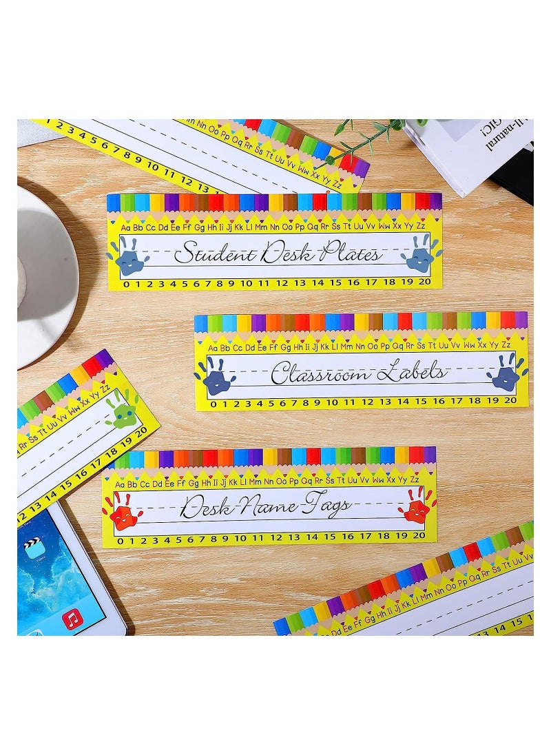 KASTWAVE - Student Desk Name Tags, Traditional Manuscript Name Tag Name Labels with Alphabet and Number, School Classroom Students Desks Teaching Supplies, 60 Pcs  (Pencil Style) - Image 1