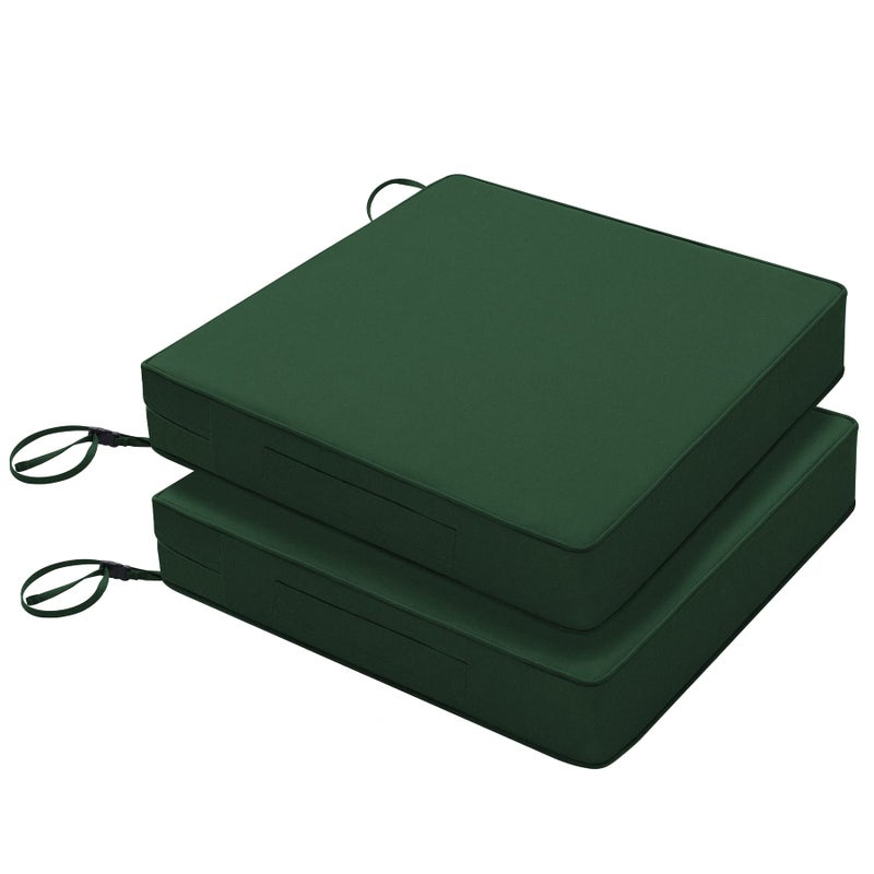 Favoyard Patio Chair Cushions 19 x 19 x 3 Inch Waterproof Outdoor Seat Cushions for Patio Furniture 3Year Color Fastness Garden Sofa Couch Chair Pads with Handle Adjustable Straps Set of 2 Green