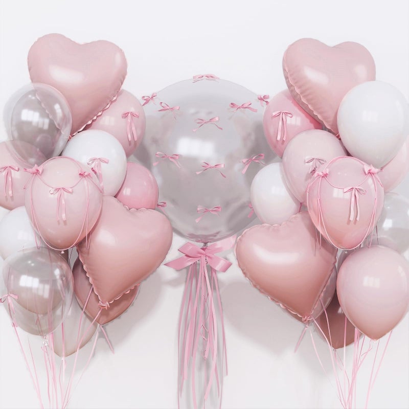 Froova Pastel Pink and White Balloons Heart Shape Balloons Light Baby Dusty Pink White Coquette Party Decorations with 18 inch Clear Heart Mylar Balloon for Princess Girl Just Want to Be One Birthday Decor - Image 2