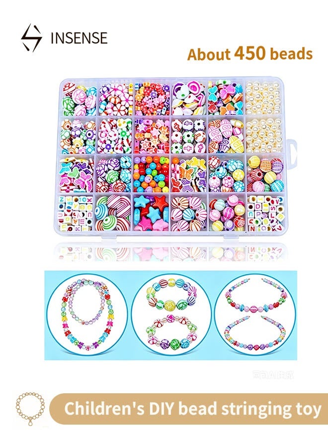 INSENSE 24-Grid Children's DIY Bead Toy Set (Approx. 450 Pcs) Girls Jewelry Making Kit for Necklaces & Bracelets Educational Screen-Free Craft Birthday & Eid Gift - Image 1