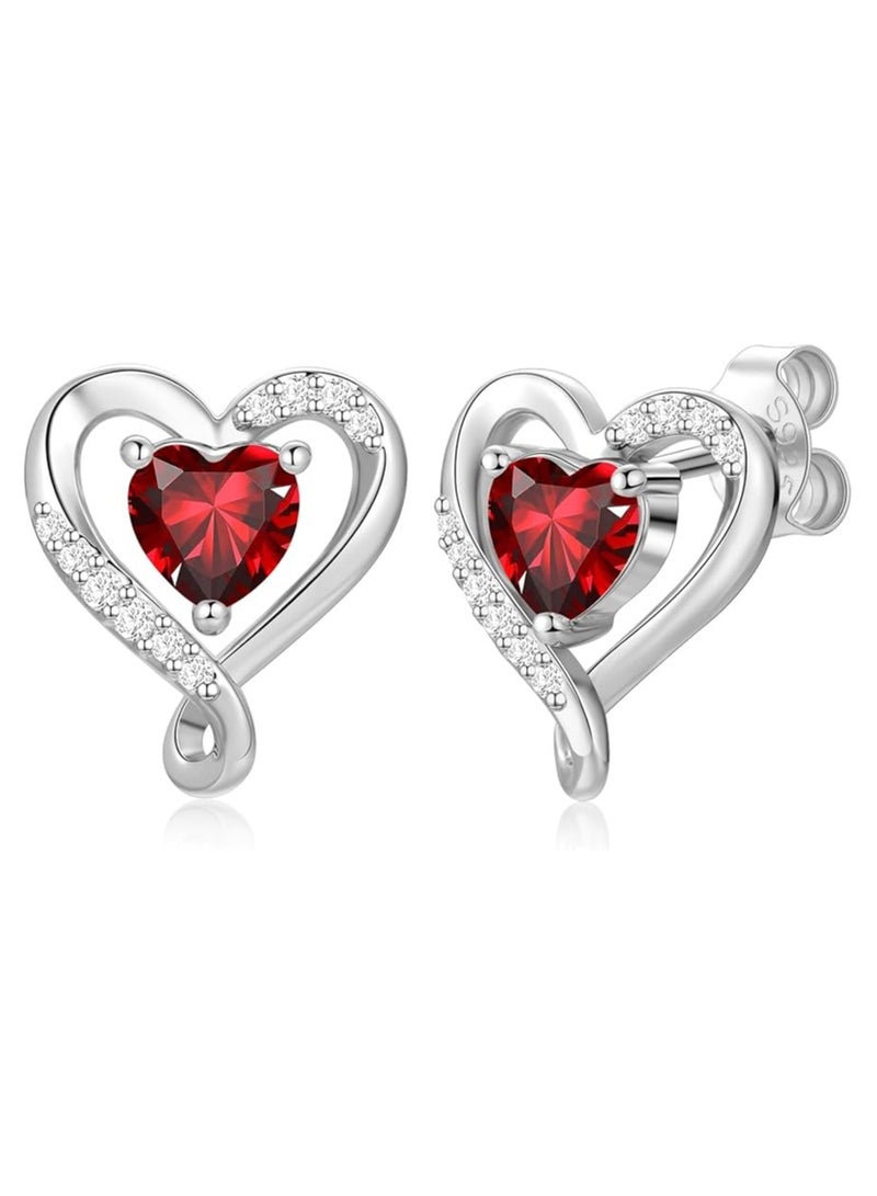 Zifeel Earrings for Women - S925 Sterling Silver Birthstone Heart Studs Earring for Girlfriend, Wife – Anniversary, Birthday ,Valentines Day, Mother’s Day, Gifts Jewellery for Women. - Image 1