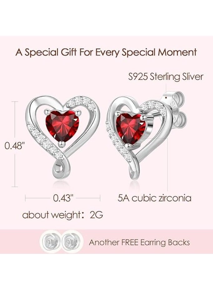 Zifeel Earrings for Women - S925 Sterling Silver Birthstone Heart Studs Earring for Girlfriend, Wife – Anniversary, Birthday ,Valentines Day, Mother’s Day, Gifts Jewellery for Women. - Image 3