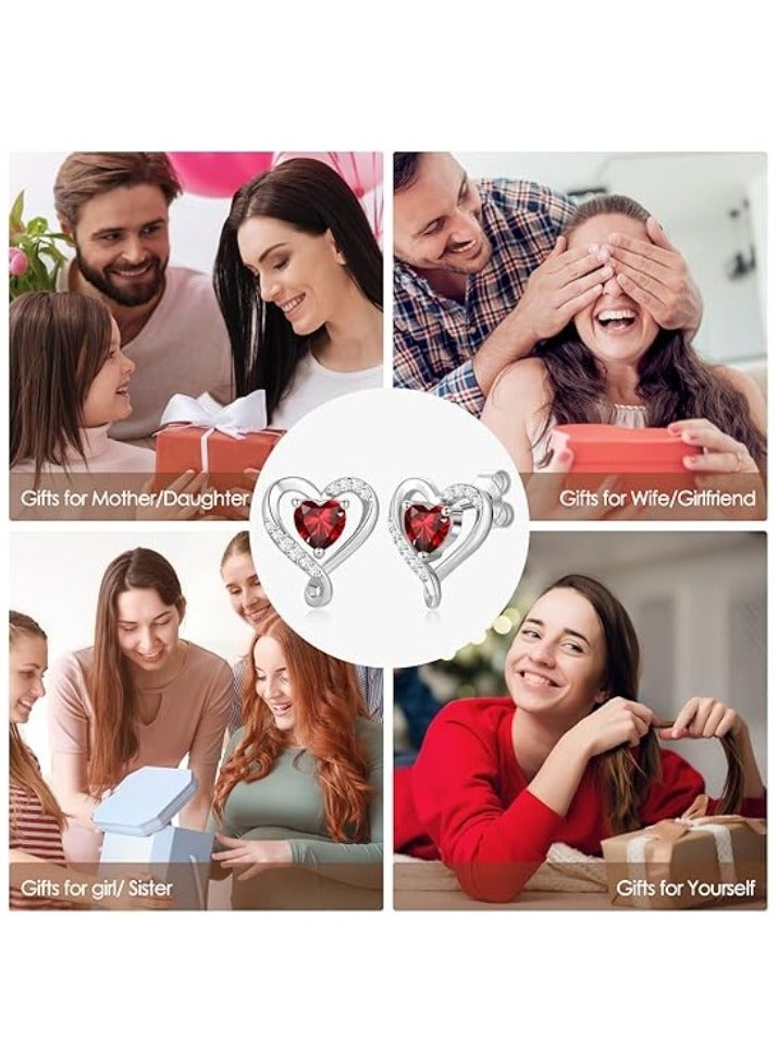 Zifeel Earrings for Women - S925 Sterling Silver Birthstone Heart Studs Earring for Girlfriend, Wife – Anniversary, Birthday ,Valentines Day, Mother’s Day, Gifts Jewellery for Women. - Image 4