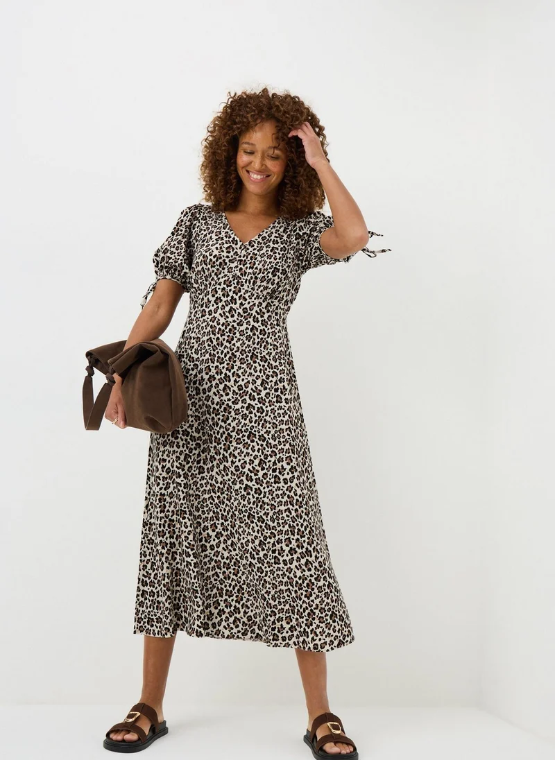ماتلان Brown Leopard Midi Tea Dress