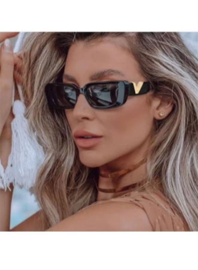 YJ 2-Piece Retro Rectangle Sunglasses for Women and Men, Square Sun Protection Glasse, UV400 Protection Glasse, Vintage Fashion Frame Driving Glasses - Image 2