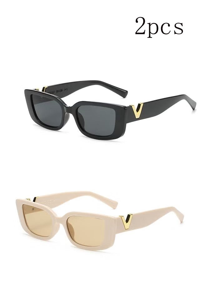 YJ 2-Piece Retro Rectangle Sunglasses for Women and Men, Square Sun Protection Glasse, UV400 Protection Glasse, Vintage Fashion Frame Driving Glasses - Image 1