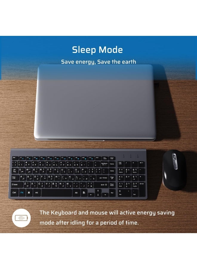 Wireless Keyboard and Mouse Combo, Arabic/English Layout, Ultra-Thin 2.4G with USB-A & USB-C Receiver for Windows Mac - Image 2