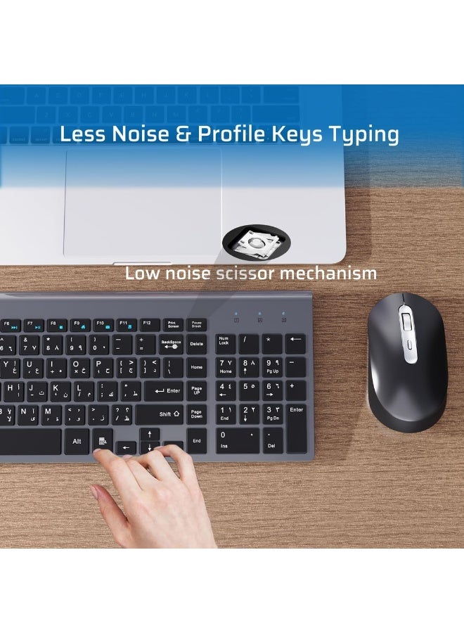 Wireless Keyboard and Mouse Combo, Arabic/English Layout, Ultra-Thin 2.4G with USB-A & USB-C Receiver for Windows Mac - Image 3