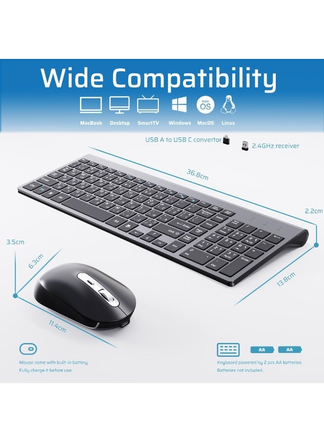Wireless Keyboard and Mouse Combo, Arabic/English Layout, Ultra-Thin 2.4G with USB-A & USB-C Receiver for Windows Mac - Image 1