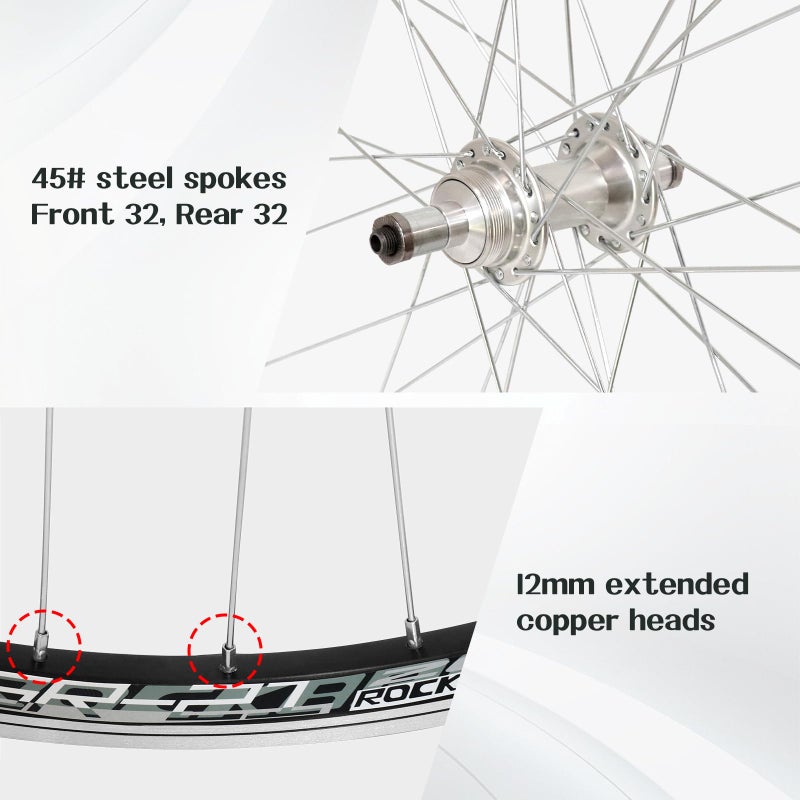 Exceedhub 26" Mountain Bike Wheels, Quick Release MTB Wheelset Superlight Bicycle Wheels for V Brakes with 7 Speed Freewheel, Aluminium Alloy Double Wall High-Strength Bike Rims(Silver+7 Speed) - Image 4