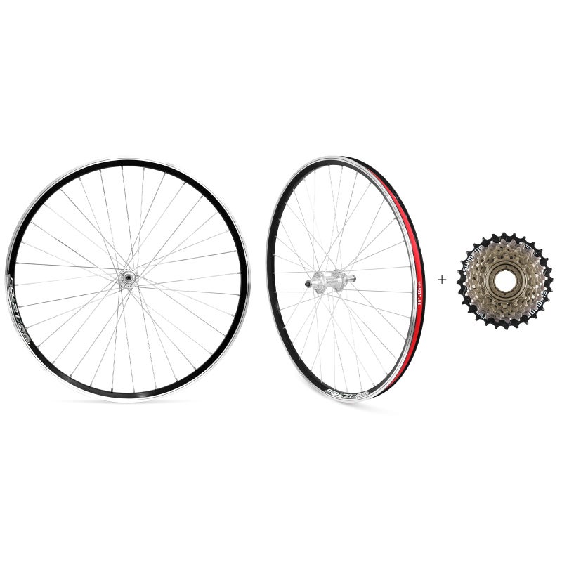 Exceedhub 26" Mountain Bike Wheels, Quick Release MTB Wheelset Superlight Bicycle Wheels for V Brakes with 7 Speed Freewheel, Aluminium Alloy Double Wall High-Strength Bike Rims(Silver+7 Speed) - Image 1