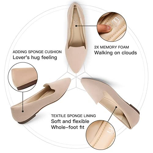 MUSSHOE Flat Shoes Women Pointed Toe Comfortable Slip on Women's Flats, Nude Suede 8 - Image 3