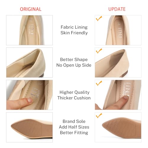 MUSSHOE Flat Shoes Women Pointed Toe Comfortable Slip on Women's Flats, Nude Suede 8 - Image 5