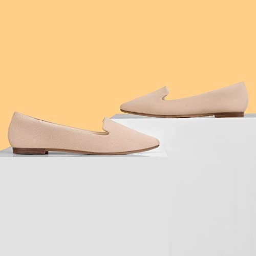 MUSSHOE Flat Shoes Women Pointed Toe Comfortable Slip on Women's Flats, Nude Suede 8 - Image 4