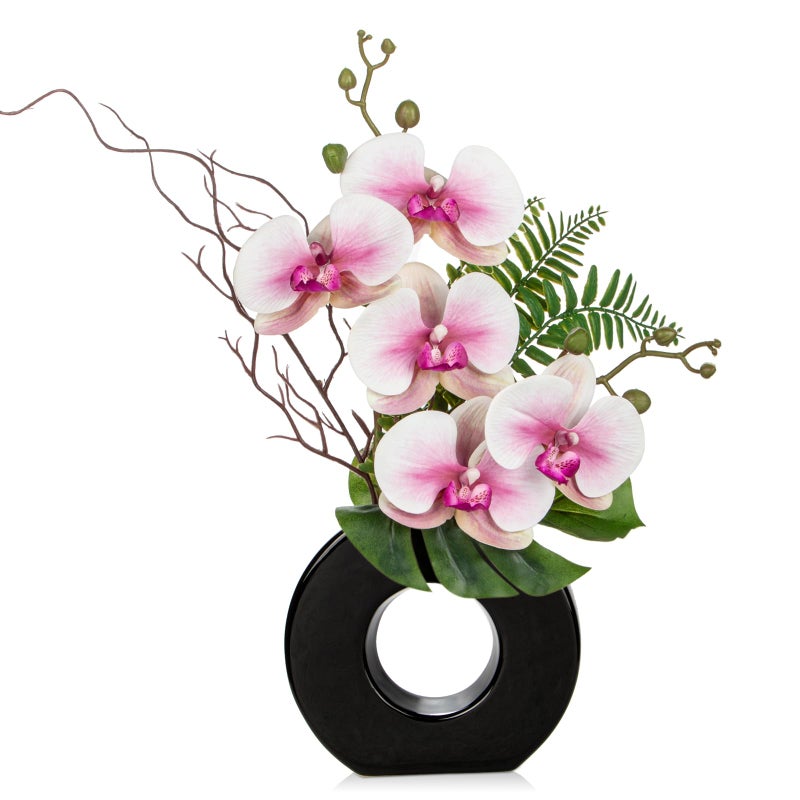 Briful Pink Orchid Fake Flowers with Vase 161 Artificial Orchid Silk Flowers Faux Orchid Arrangement for Home Office Dining Room Table Centerpiece Modern Decoration