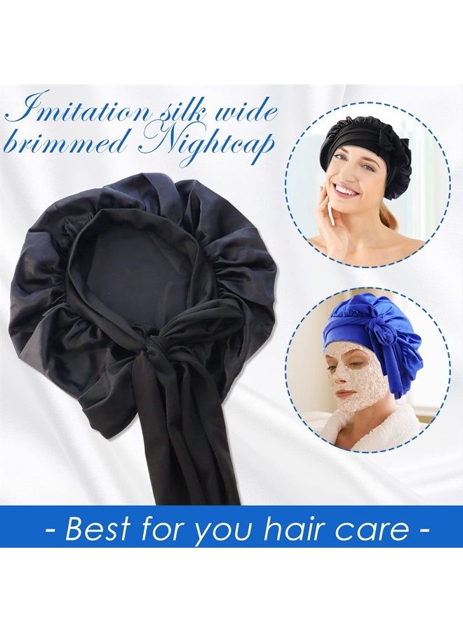 2 Pack Silky Satin Bonnet Hair Wrap Silk Sleeping Cap with Wide Elastic Band Satin Hair Bonnets for Women Adjustable Satin Cap for Sleeping, Night Sleeping Head Cover for Hair Care
