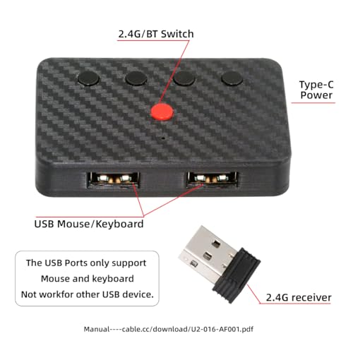 NFHK USB Wired Keyboard and Mouse Convert to Wireless 2.4G Bluetooth(BT) Converter with Receiver Type-C Power for Laptop Tablet Phone - Image 4