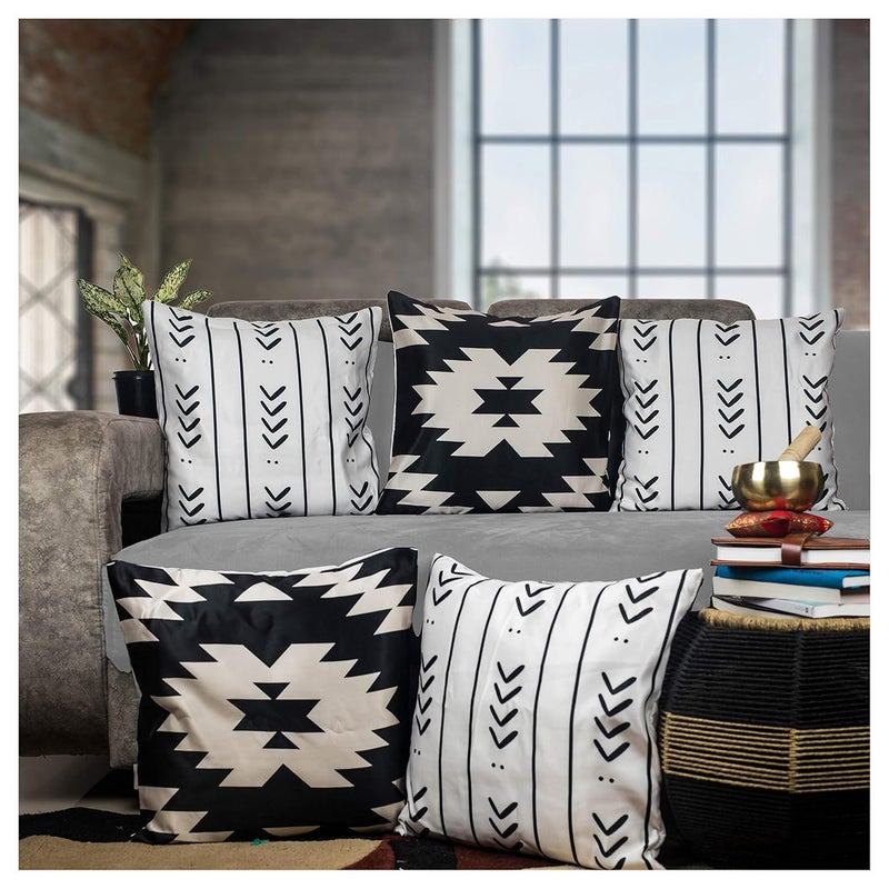 Vendola Multicolor Microfiber Satin 250TC Cushion Pillow Covers Multicolor Set of 5 16X16 Inches Geometry