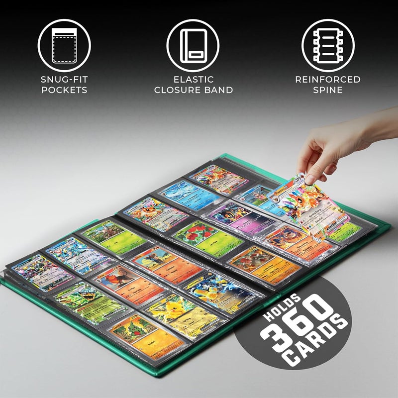 Card Guard Trading Card Binder Pro-Folio – 9 Pocket Binder - Side-Loading Album, Durable & Acid-Free Storage for Pokémon, YuGiOh, MTG, TCG, Game & Sports Cards, Dark Green - Image 3