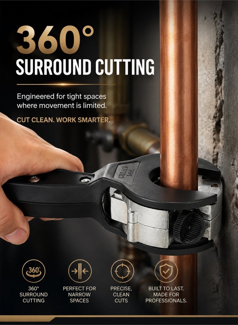 LOOPITYS Heavy Duty Ratcheting Pipe Cutter 8-29mm (1/4"-7/8") with 2 Blades + 2 Extra Replacement Blades, 360° Adjustable Tube Cutter for Copper, Aluminum, Steel, Stainless Steel, PPR & PE Pipes, Ergonomic Handle Pipe Cutting Tool - Image 3